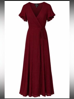 Lulus Red Wrap Maxi Dress Size Medium Flutter Sleeve Tie Waist Romantic NWT